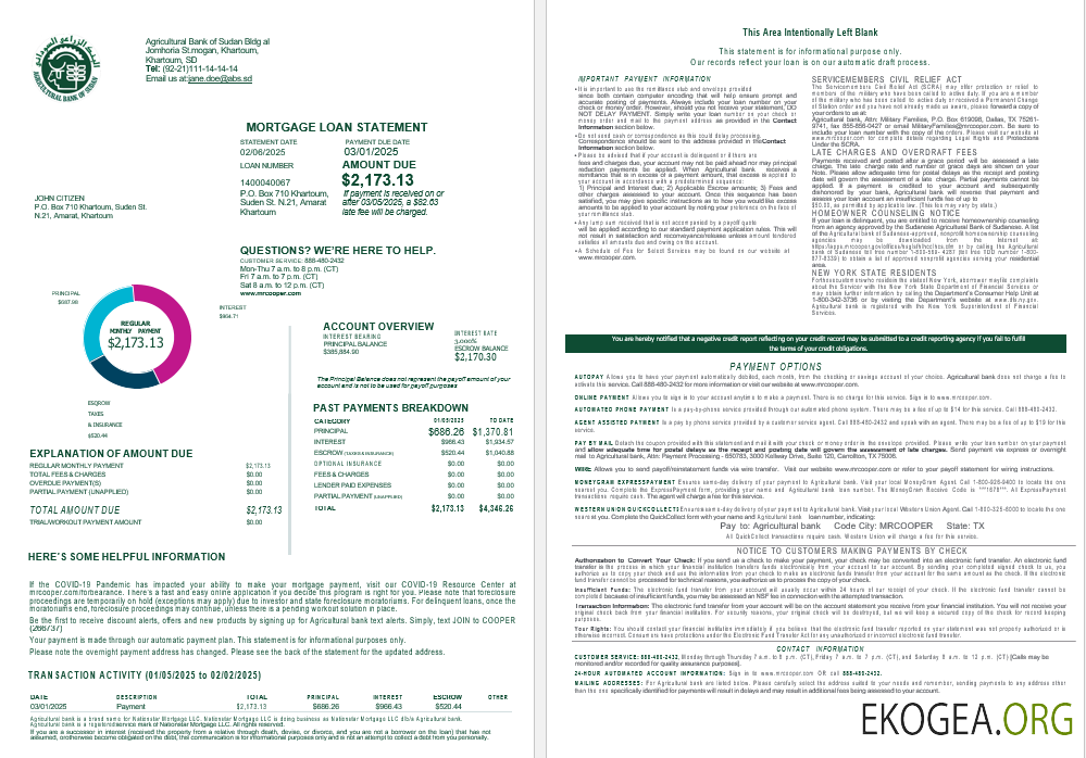 Banque agricole soudanaise du relevé de prêt hypothécaire de la banque soudanaise aux formats Word et PDF, 4 pages 1, 2